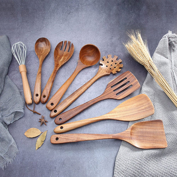 Ensemble de spatules et d'ustensiles de cuisine en bois d'acacias – De  Grandis Cuisine