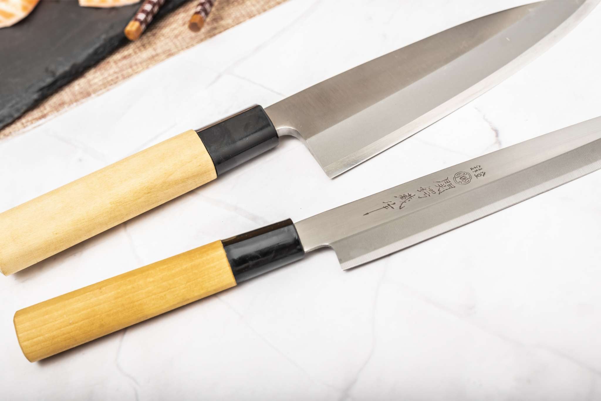 Ensemble de couteaux de cuisine japonais, 7CR17 440C Imitation acier  inoxydable à haute teneur en carbone, couteau de ponçage Laser damas